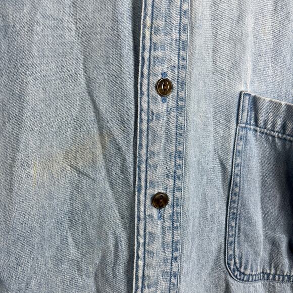 Chaps Ralph Lauren Dress Shirt Mens Size 16.5 34/35 Blue Denim Button Down FLAW - Picture 6 of 16